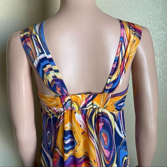 Line & Dot Silk Maxi Dress Orange Blue Purple Swirl Pattern Size Small - Picture 5 of 12